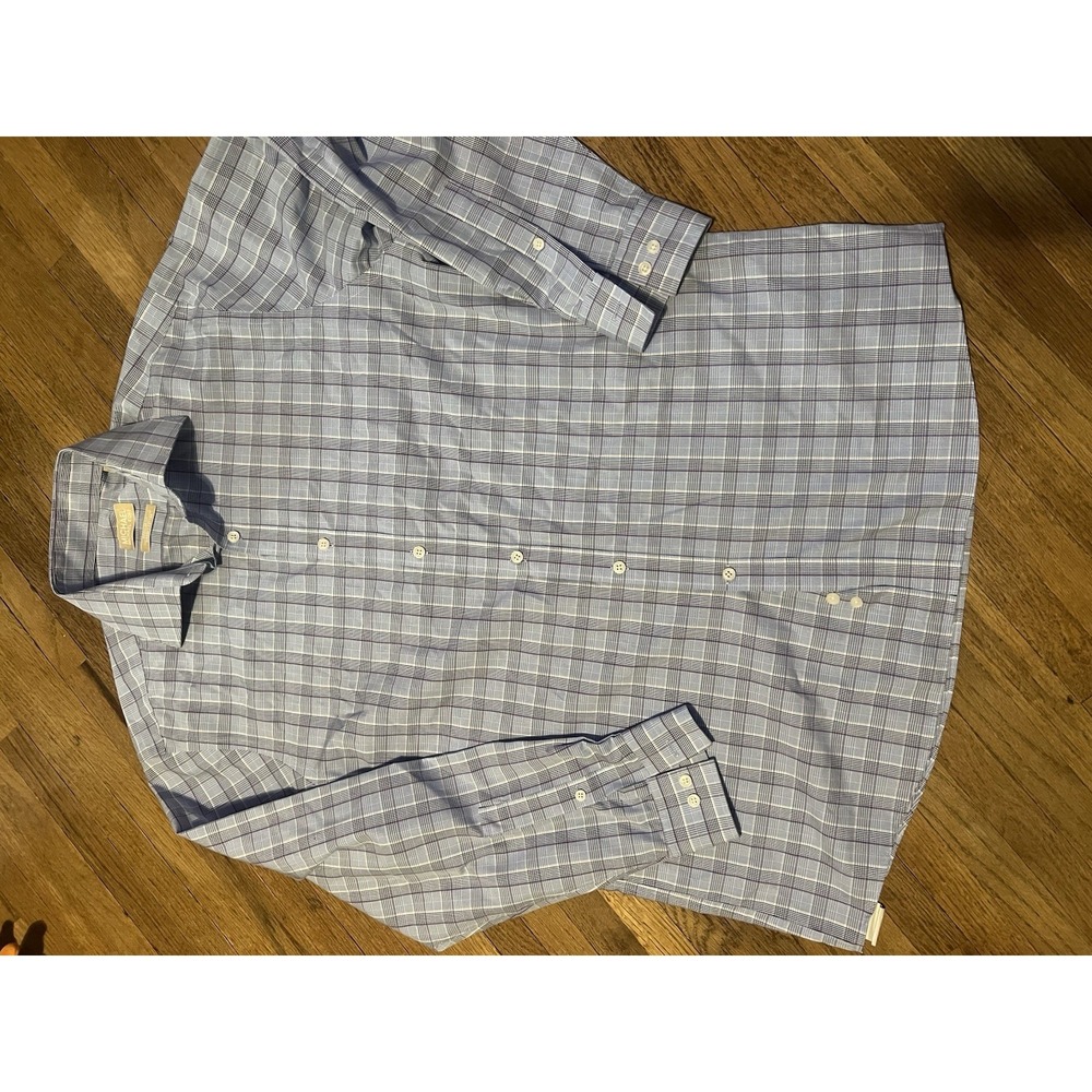Michael Kors Airsoft Cotton Dress Shirt Men's XL‎ Blue Plaid Button
